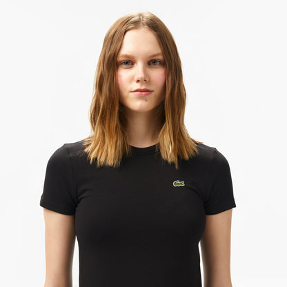 Lacoste Kadın Slim Fit Bisiklet Yaka Siyah T-shirt