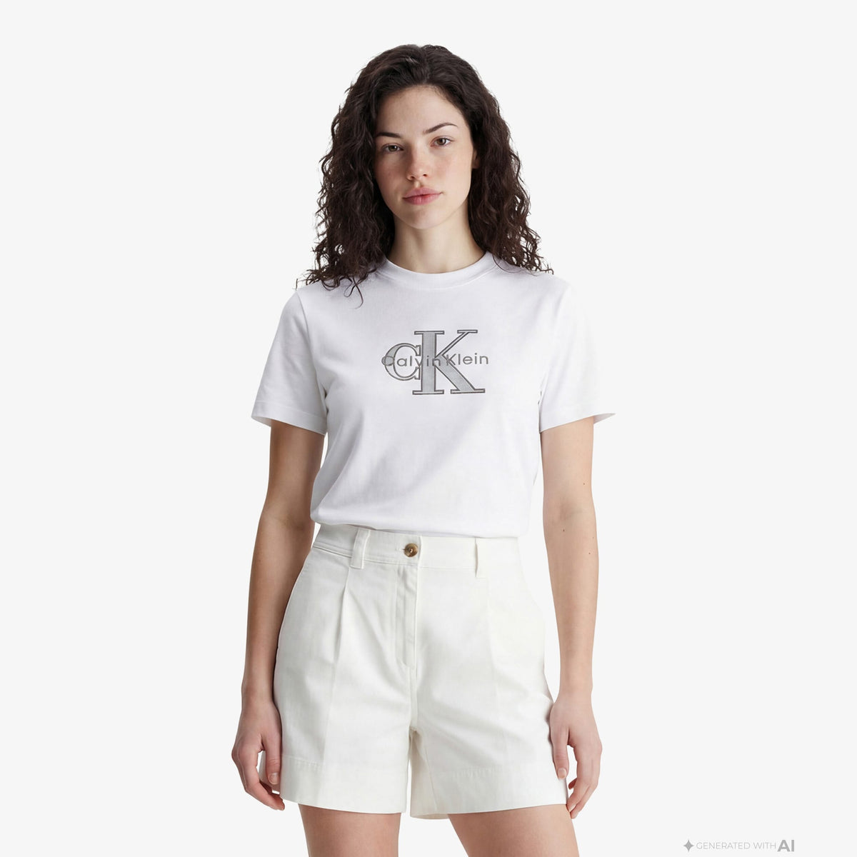 Calvin Klein Classic Monologo Metallic Kadın Beyaz T-shirt