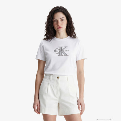 Calvin Klein Classic Monologo Metallic Kadın Beyaz T-shirt