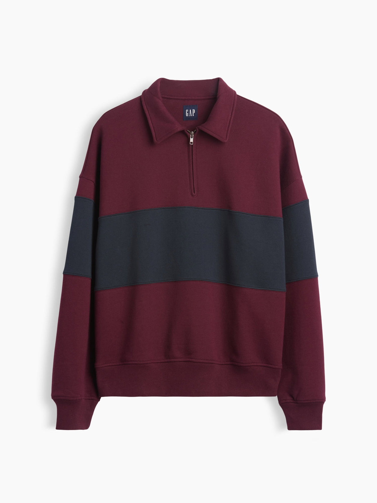 Bordo Heavyweight Oversized Çizgili Yarım Fermuarlı Sweatshirt