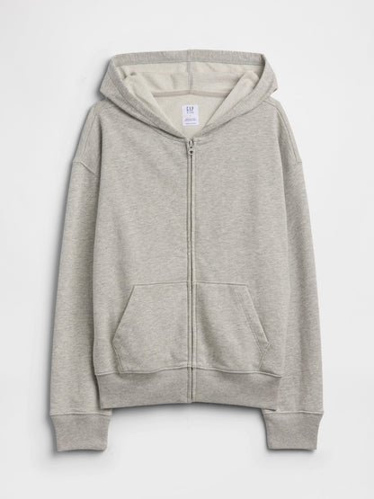 Gri Kids Rahat Fransız Havlu Kumaş Fermuarlı Sweatshirt