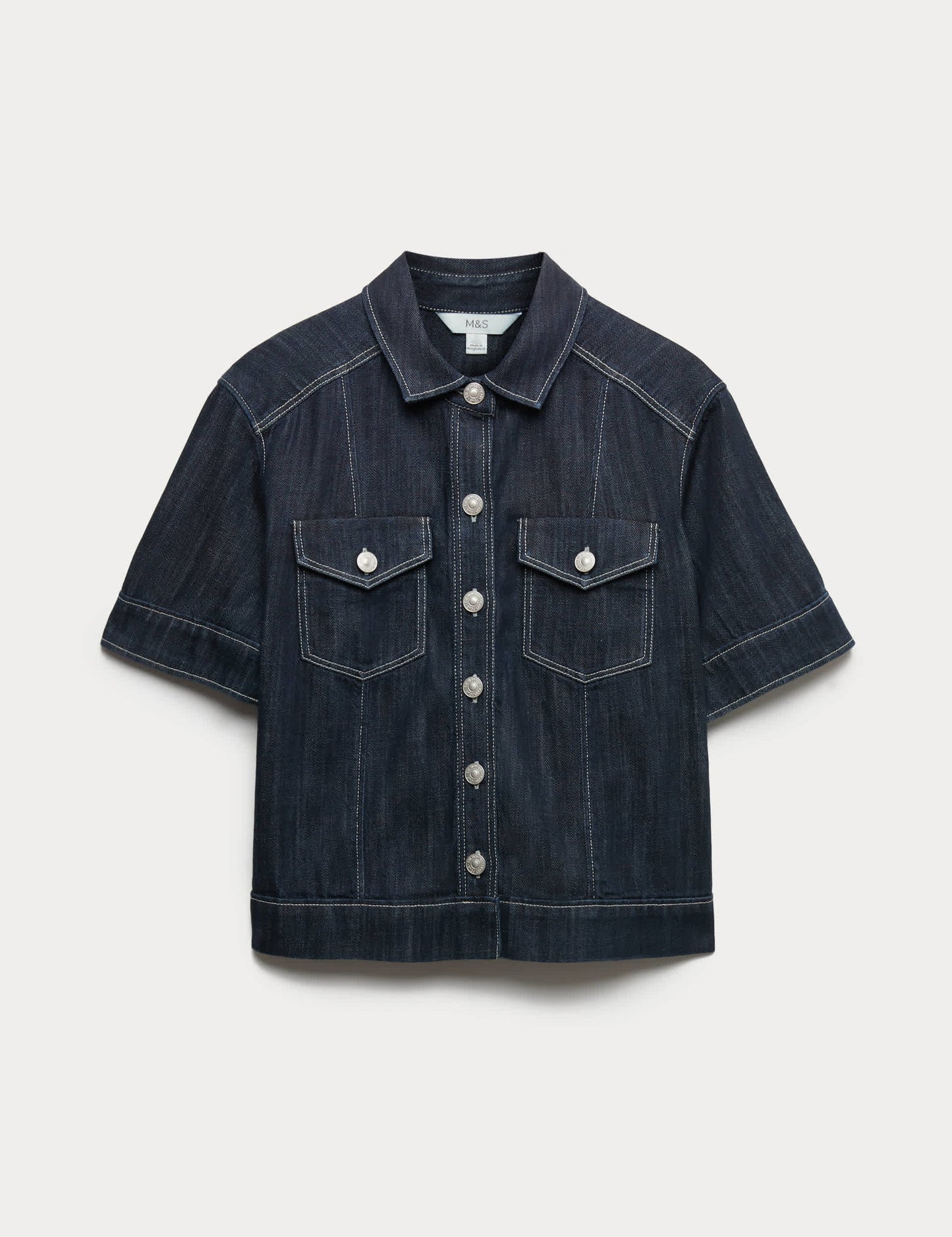 Pamuk Karışımlı Denim Utility Kısa Kollu Gömlek