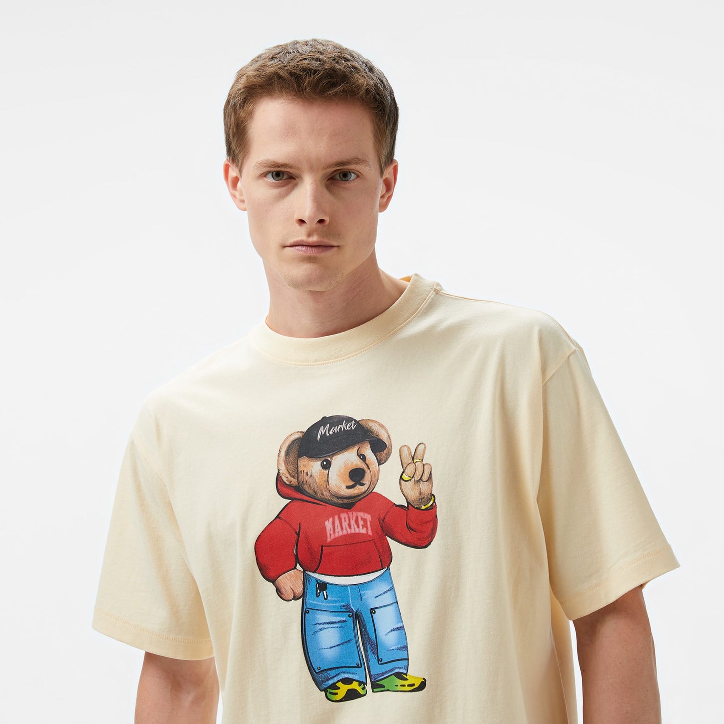 The Market Fit Check Bear Erkek Krem T-shirt