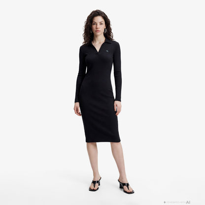 Calvin Klein Woven Label Johnny Collar Kadın Siyah Elbise