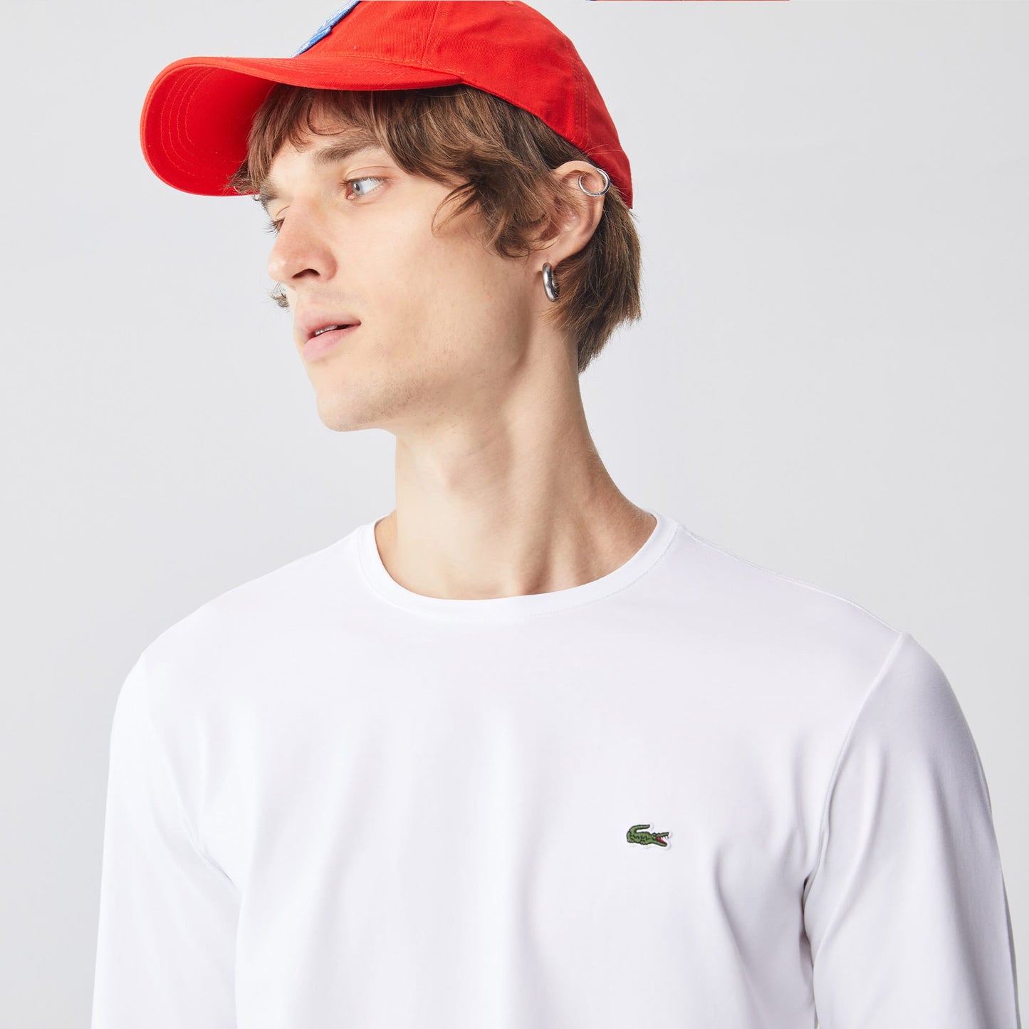 Lacoste Erkek Slim Fit Uzun Kollu Bisiklet Yaka Beyaz T-shirt