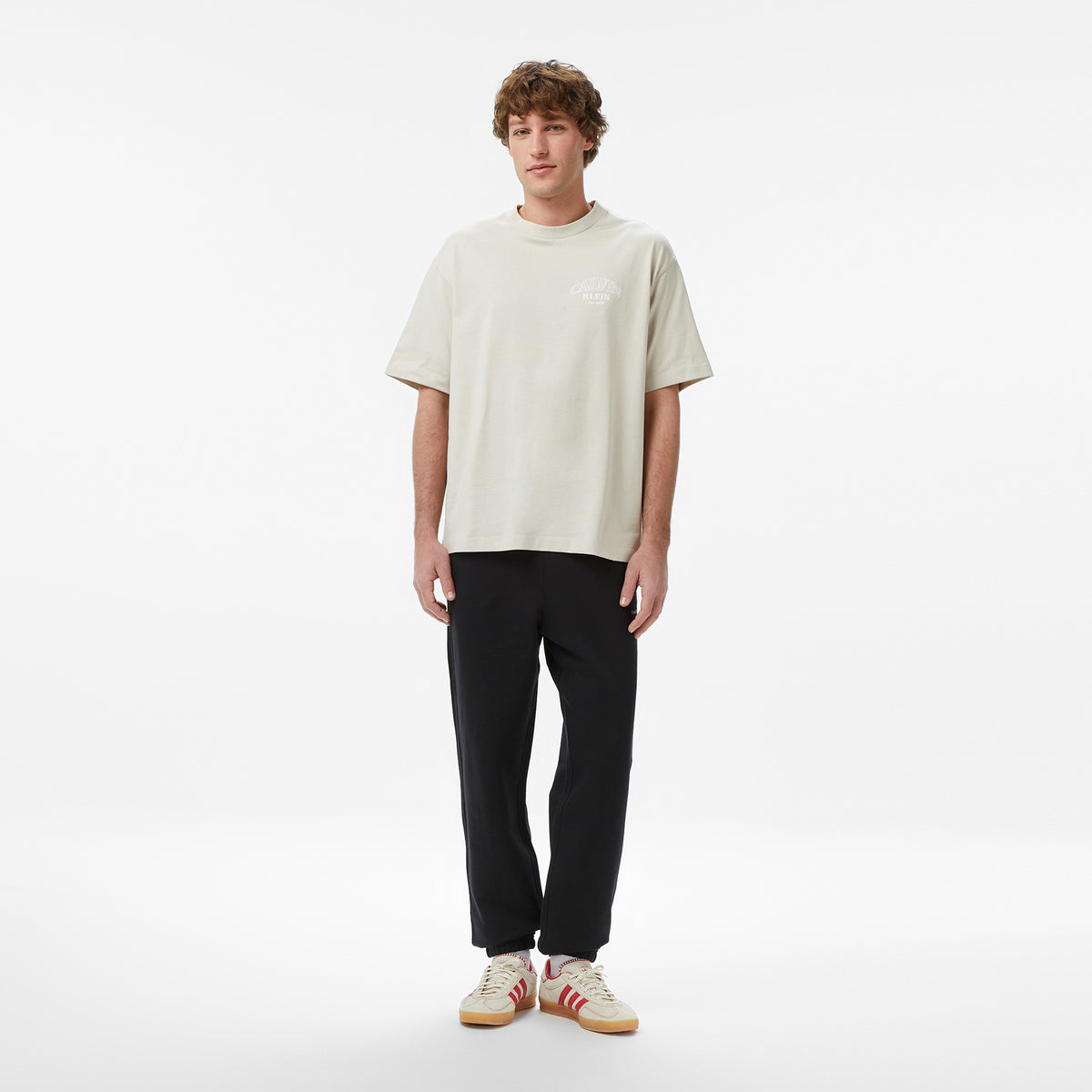 Calvin Klein Relaxed 16s Jersey Embossed Erkek Bej T-shirt