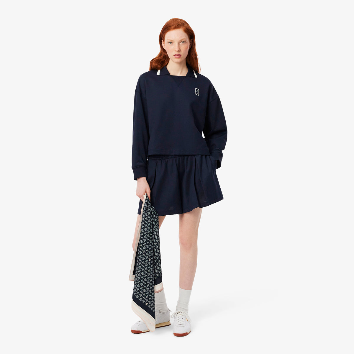 Lacoste Kadın Oversize Fit Polo Yaka Lacivert Sweatshirt