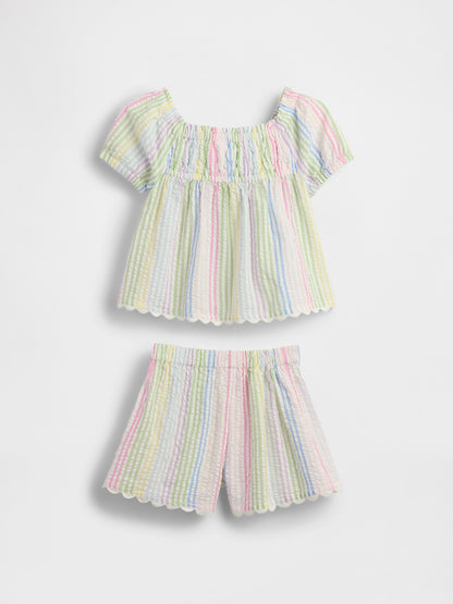 Çok Renkli Seersucker Çizgili Outfit Set