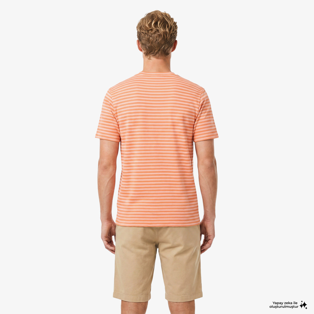 Lacoste Erkek Classic Fit Bisiklet Yaka Çizgili Turuncu T-shirt