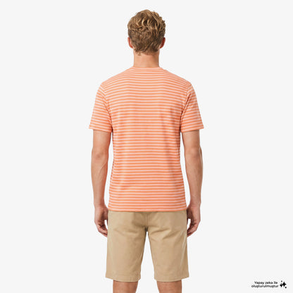 Lacoste Erkek Classic Fit Bisiklet Yaka Çizgili Turuncu T-shirt