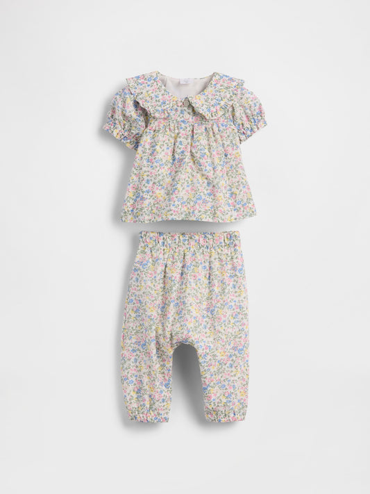 Çok Renkli Ruffle Puff-sleeve Outfit Set