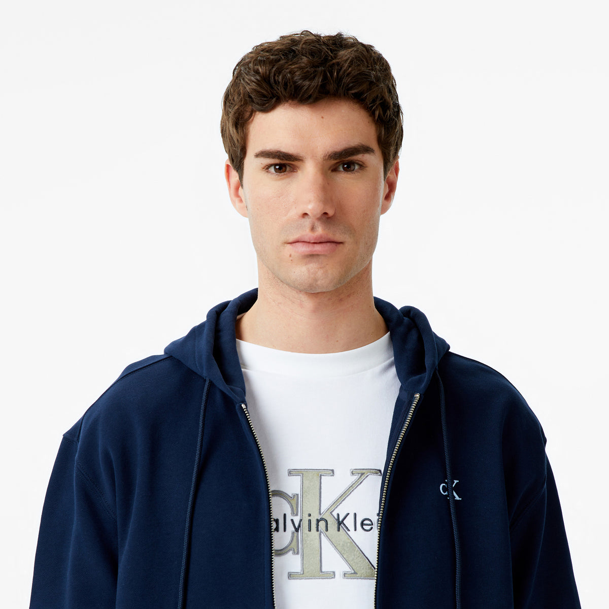 Calvin Klein Terry Monogram Erkek Mavi Hoodie