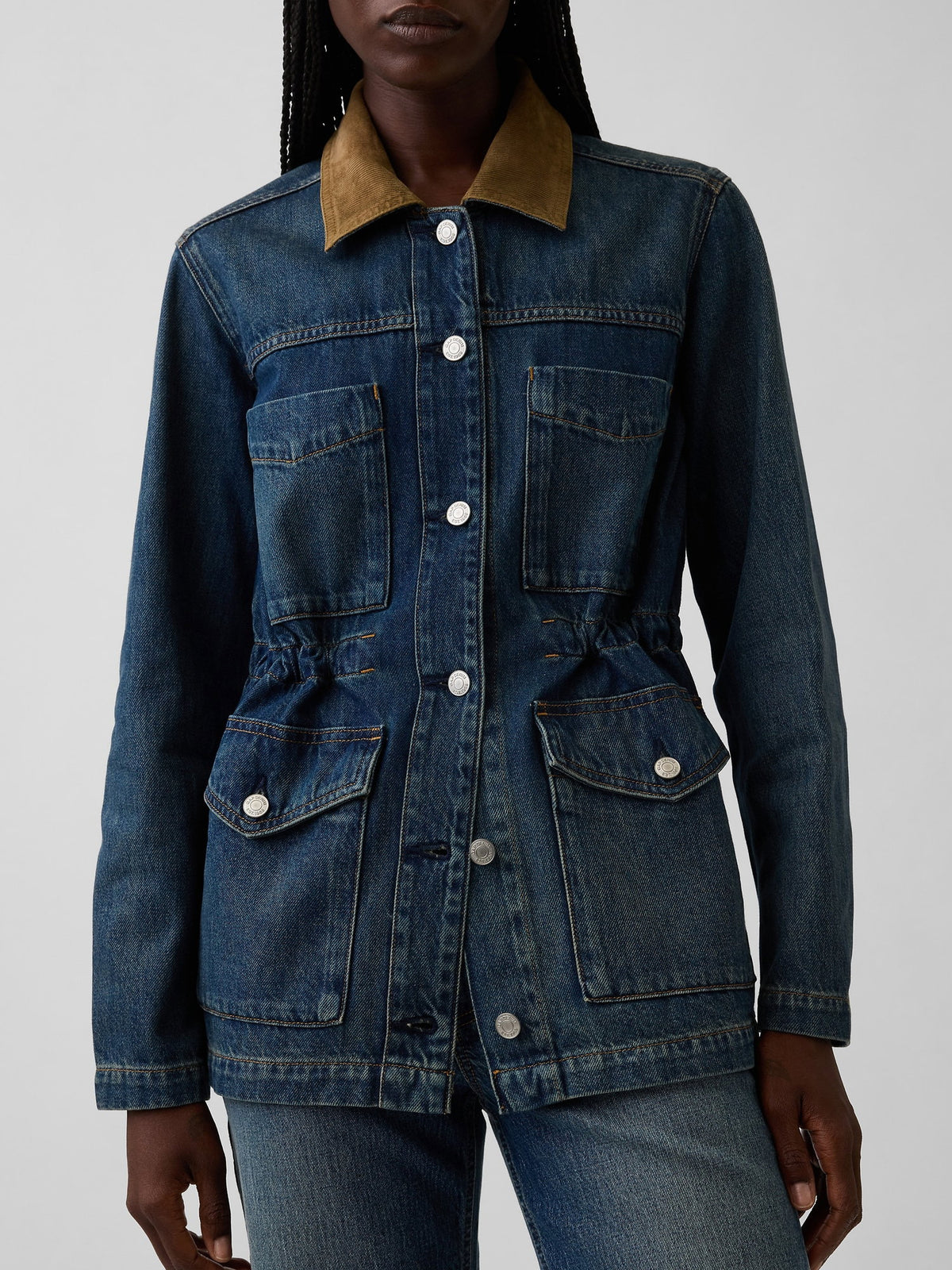 Koyu Mavi Belden Bağlamalı Denim Chore Ceket
