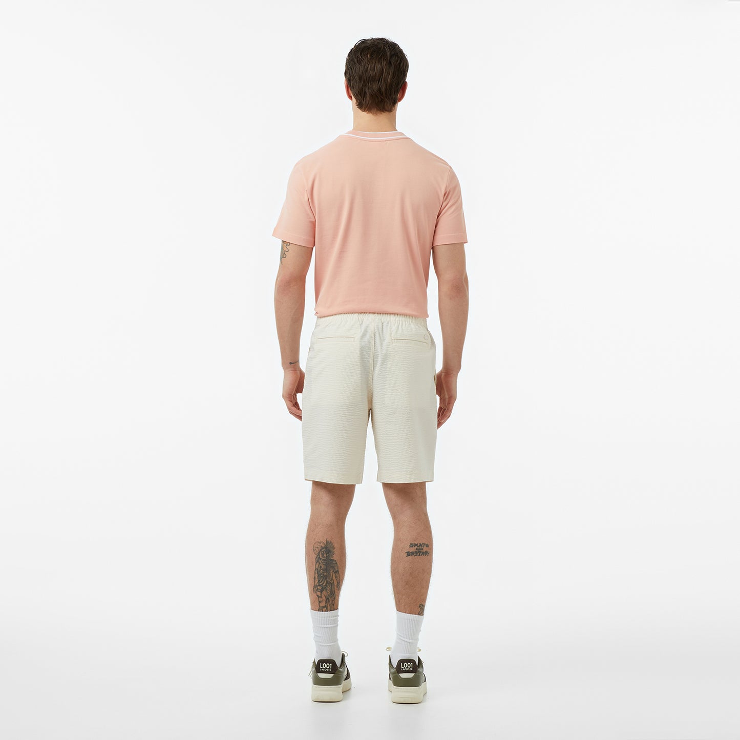 Lacoste Erkek Relaxed Fit Çizgili Beyaz Şort