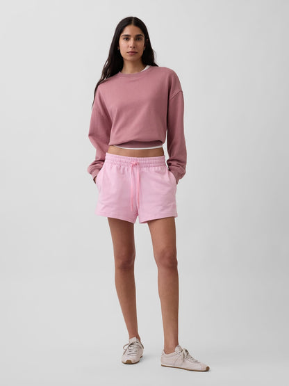 Pembe 3 Fransız Havlu Kumaş Relaxed Logo Sweat Şort