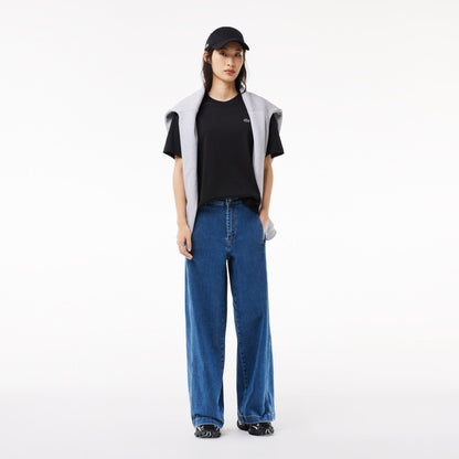 Lacoste Kadın Relaxed Fit Bisiklet Yaka Siyah T-shirt