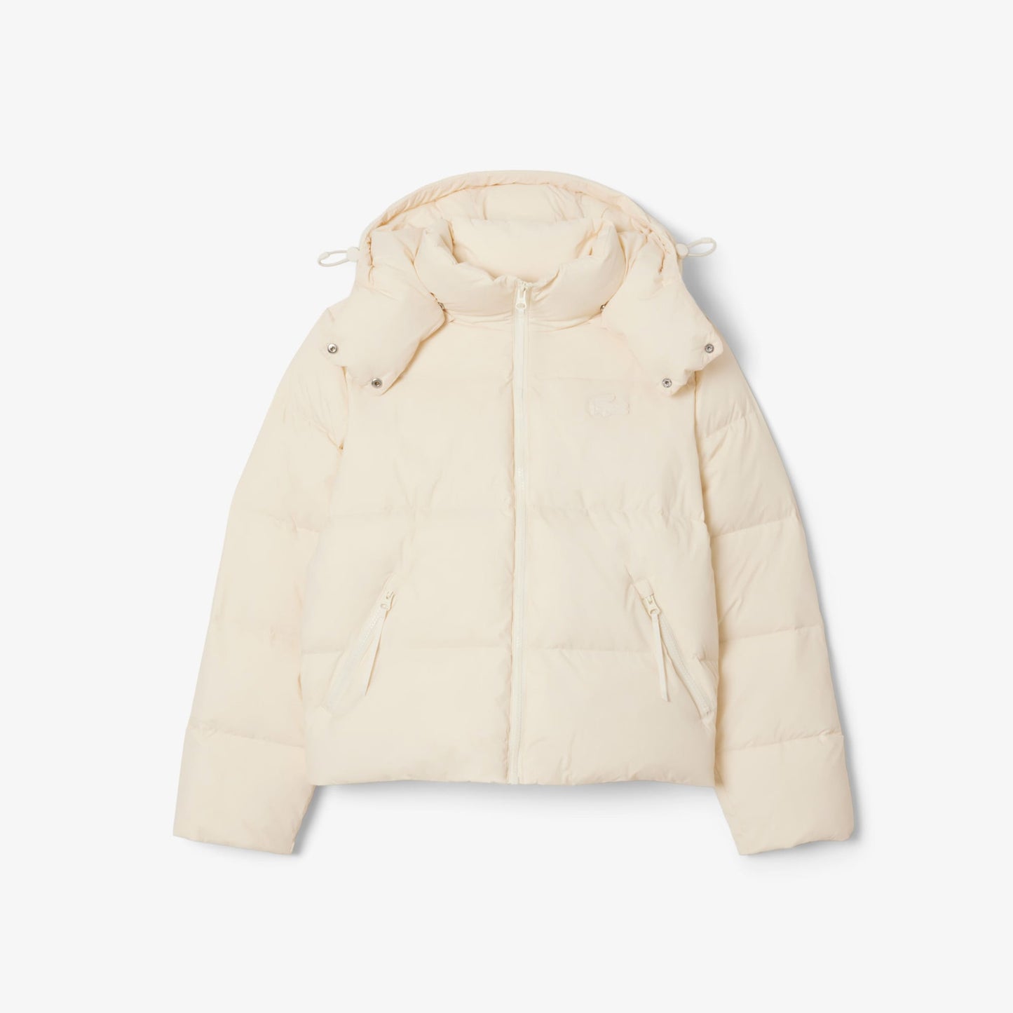 Lacoste Kadın Relaxed Fit Kapüşonlu Krem Şişme Mont