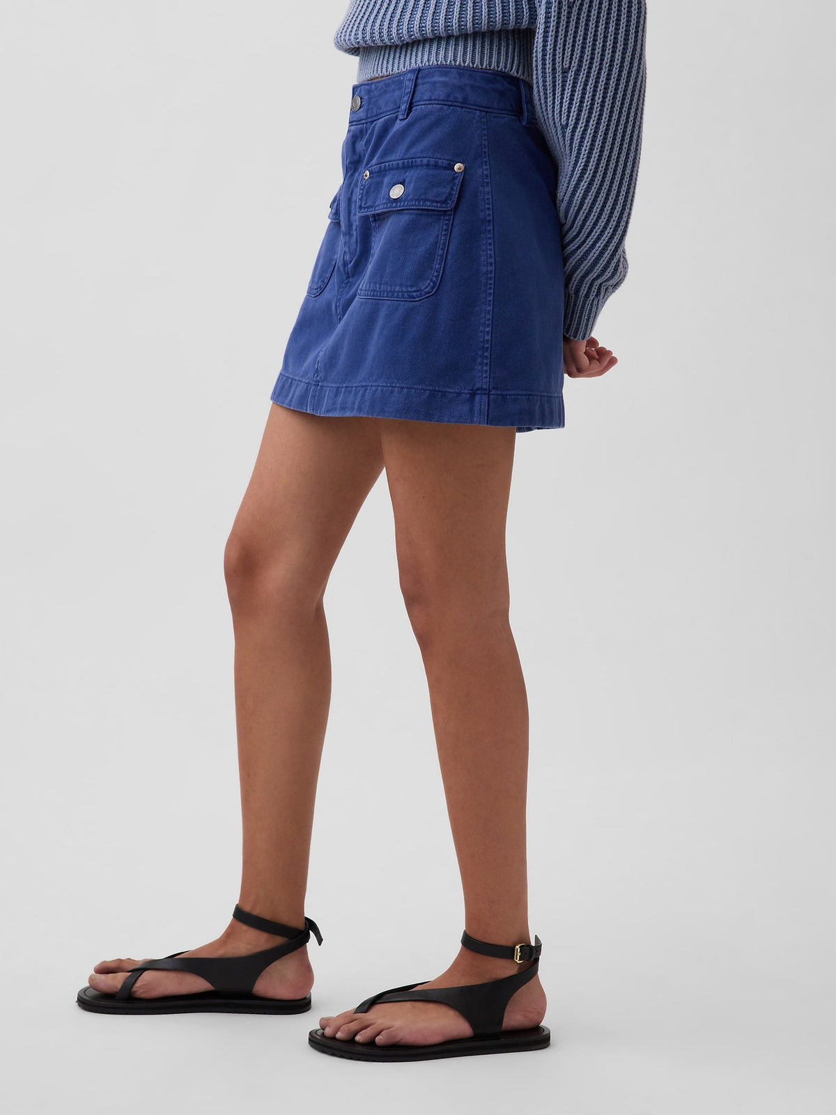 Koyu Mavi Mid Rise Kargo Mini Etek