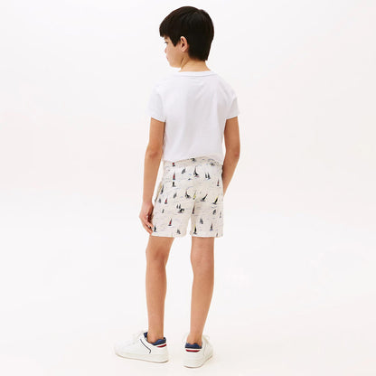 Tommy Hilfiger Print Linen Çocuk Beyaz Deniz Şortu