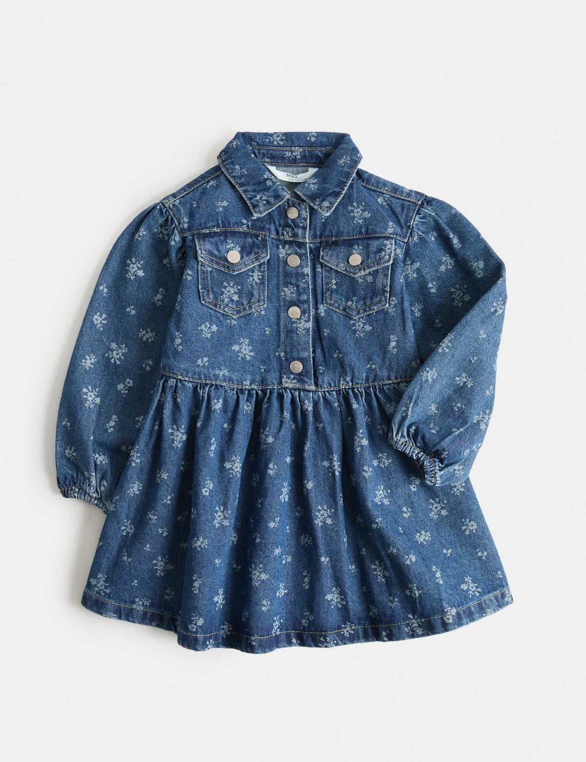 Çiçek Desenli Denim Çocuk Elbise