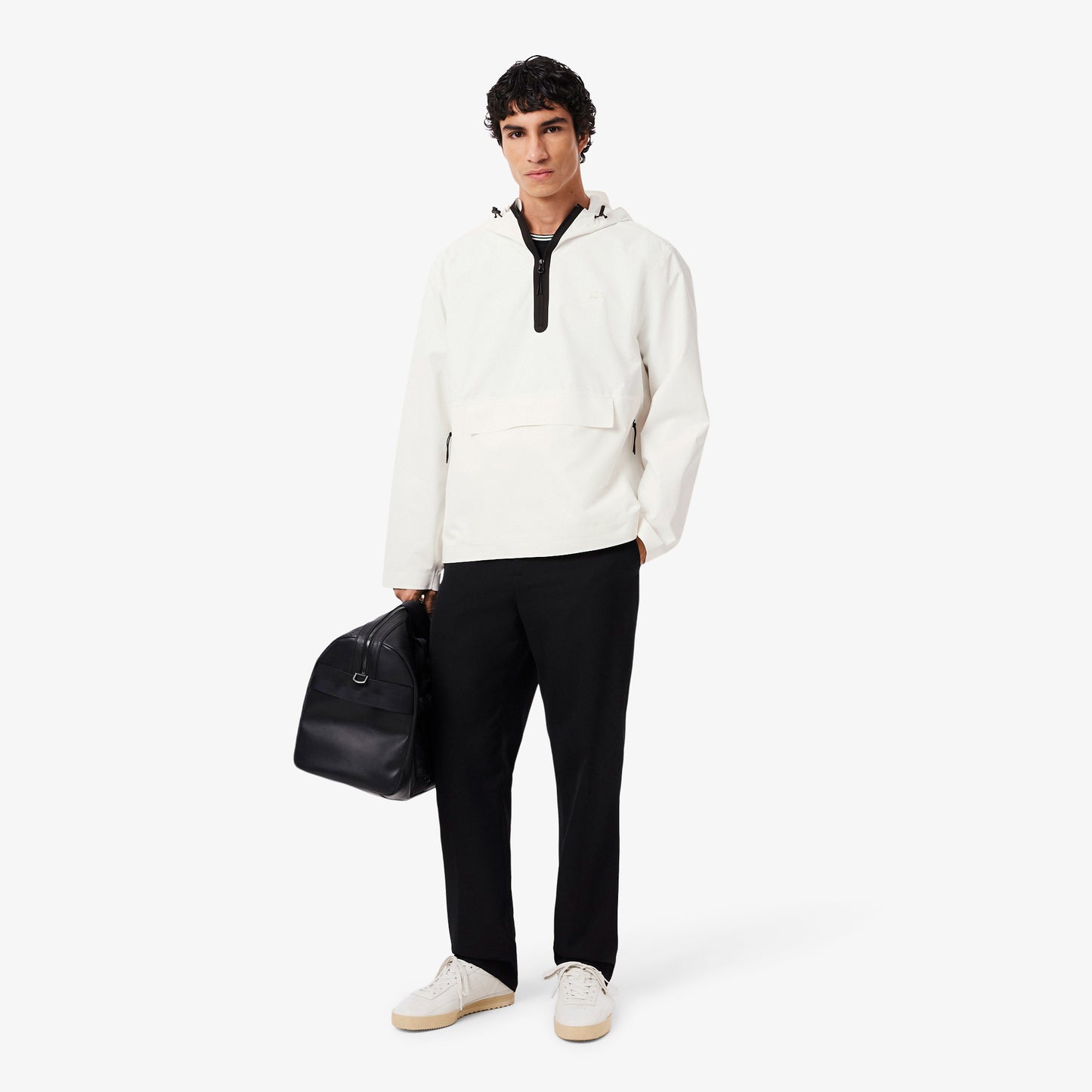 Lacoste Erkek Oversize Fit Kapüşonlu Beyaz Yağmurluk