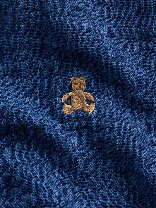 Koyu Mavi Pamuk Gauze Denim Şort Tulum