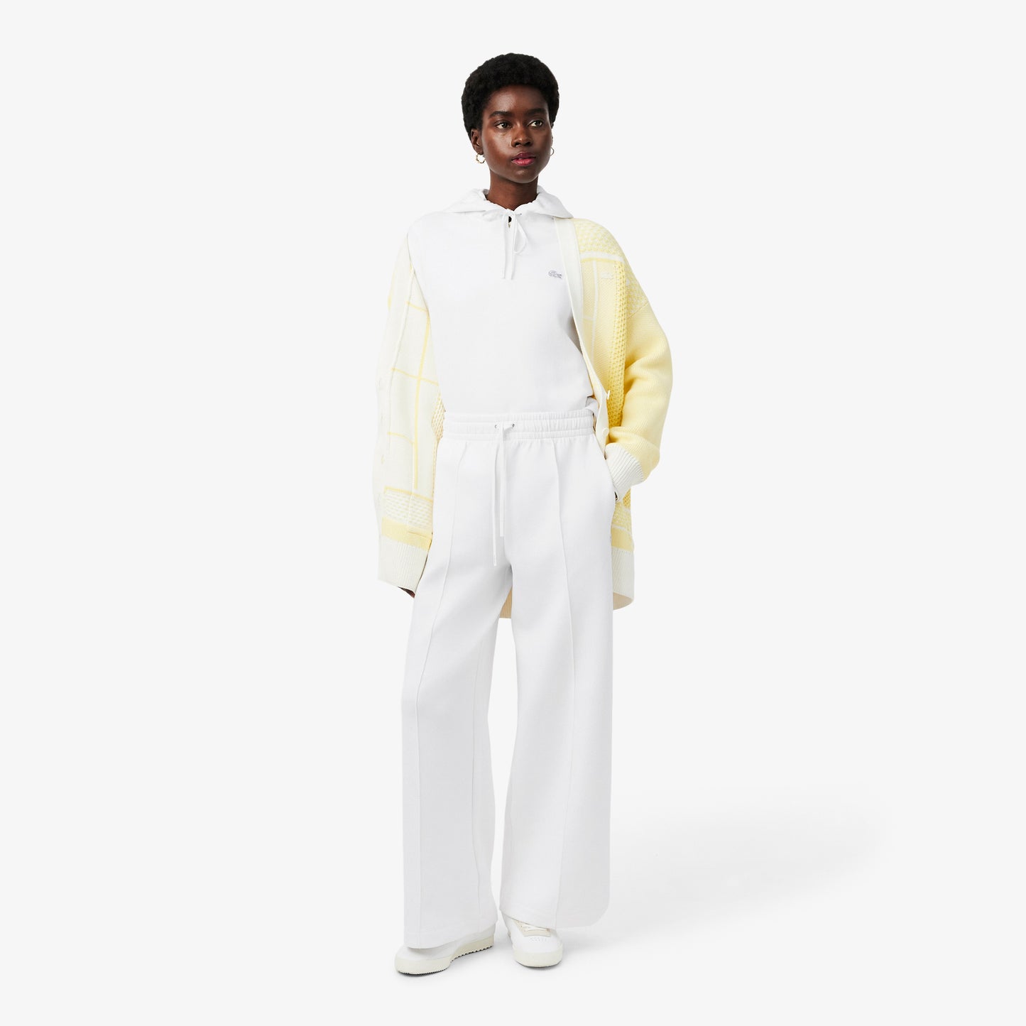 Lacoste Kadın Oversize Fit Kapüşonlu Beyaz Sweatshirt
