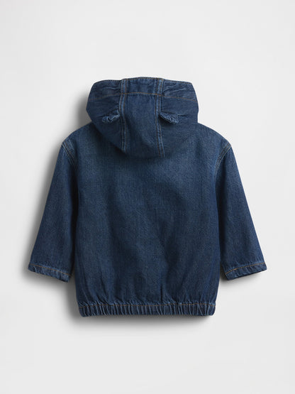 Koyu Mavi Ultrasoft Denim Kapüşonlu Ceket