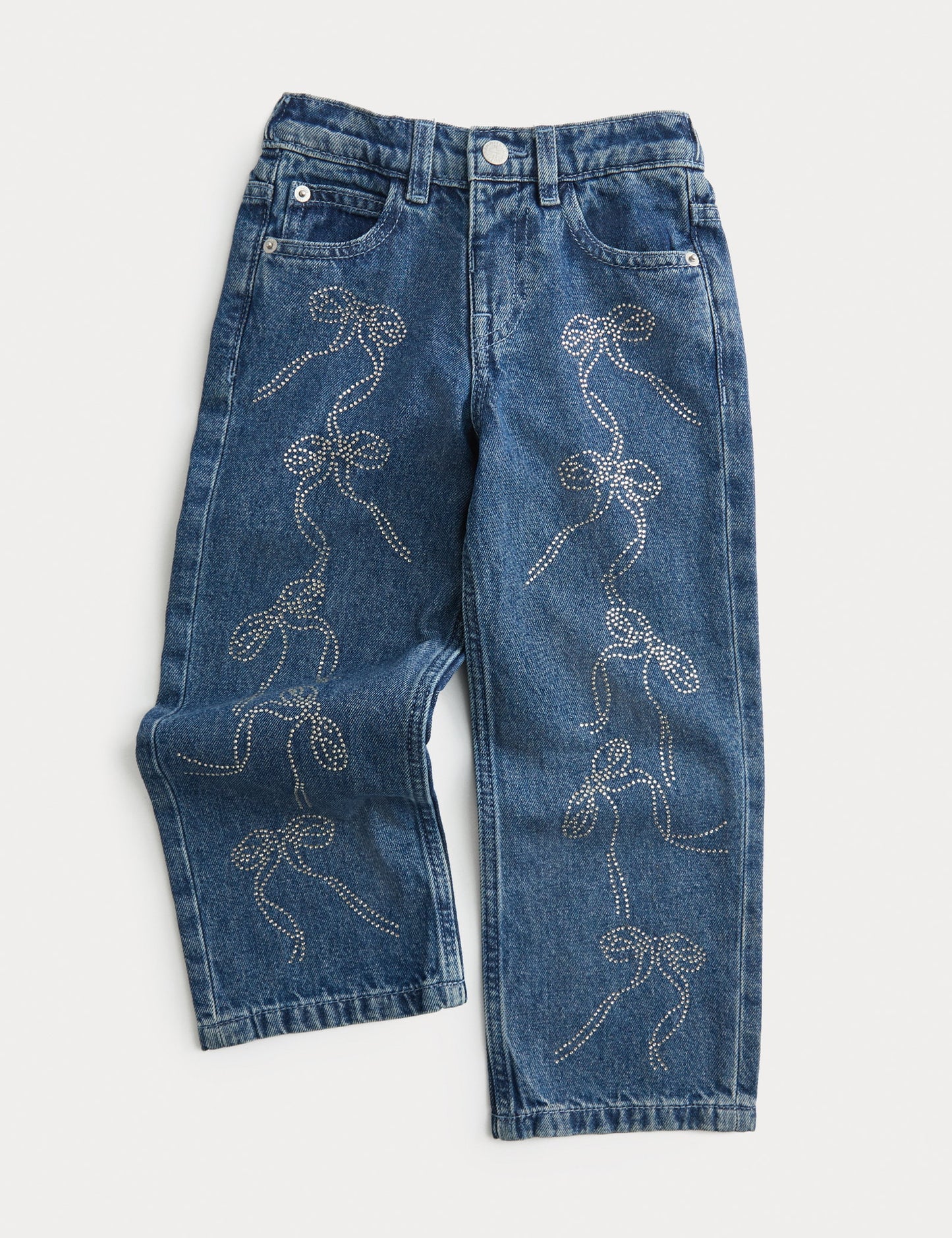 Pamuklu Denim Fiyonk Taş Detaylı Jean (2-8 Yaş)