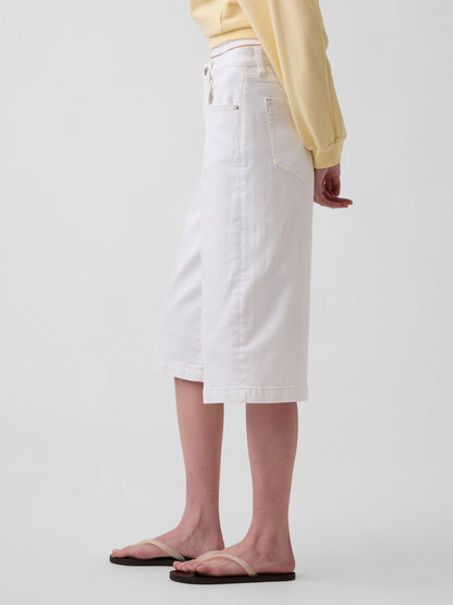 Beyaz High Rise Culotte Jean Pantolon