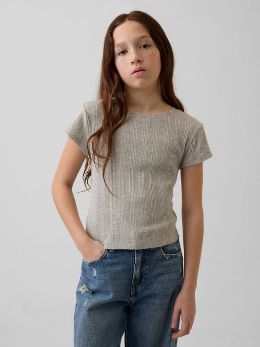 Açık Gri Variegated Fitilli T-shirt