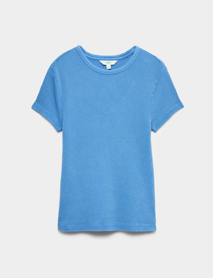 Saf Pamuk Waffle Dokulu T-shirt