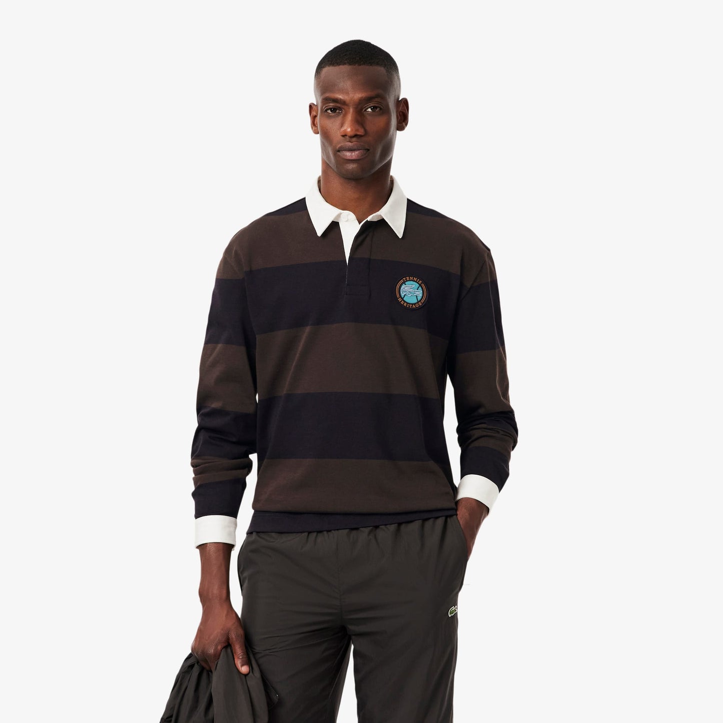 Lacoste Erkek Relaxed Fit Çizgili Koyu Mavi Rugby Polo