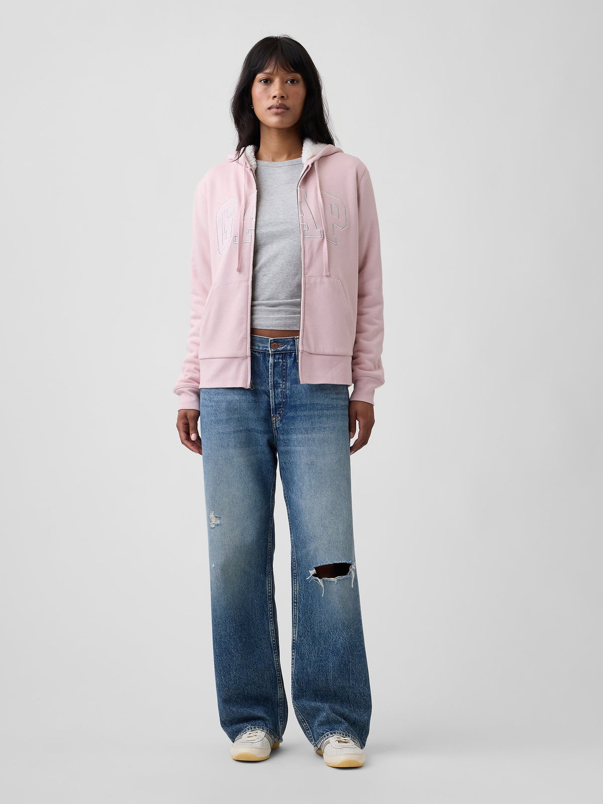 Pembe Relaxed Gap Logo Sherpa-astarlı Fermuarlı Sweatshirt