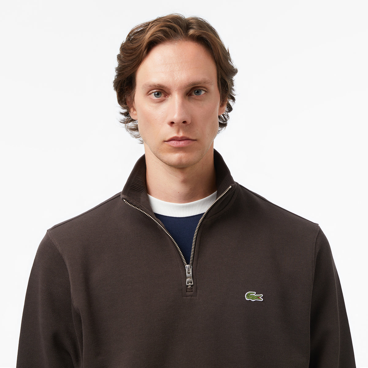 Lacoste Erkek Classic Fit Yarım Fermuarlı Kahverengi Sweatshirt