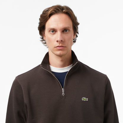 Lacoste Erkek Classic Fit Yarım Fermuarlı Kahverengi Sweatshirt
