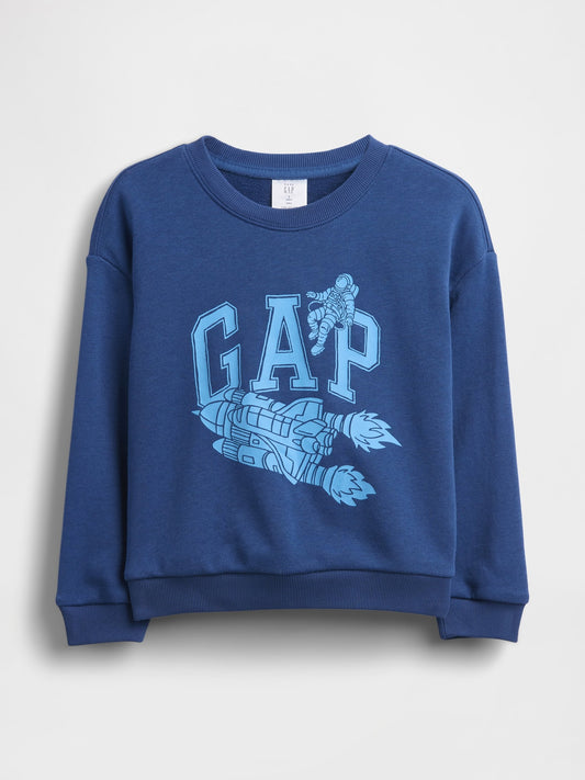 Koyu Mavi Relaxed Fransız Havlu Kumaş Grafik Baskılı Sweatshirt