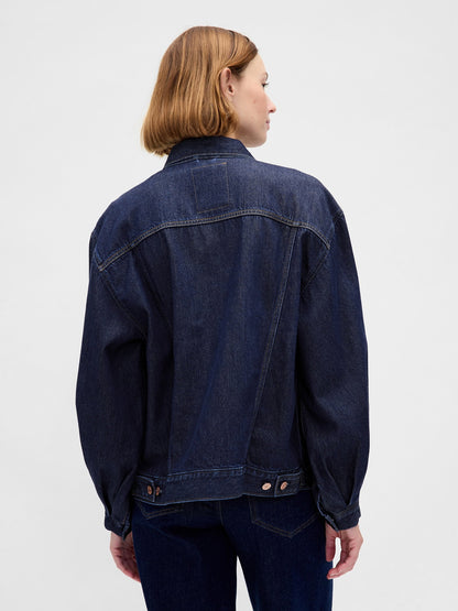 Koyu Mavi Ultrasoft Oversized Balon Kol Icon Denim Ceket