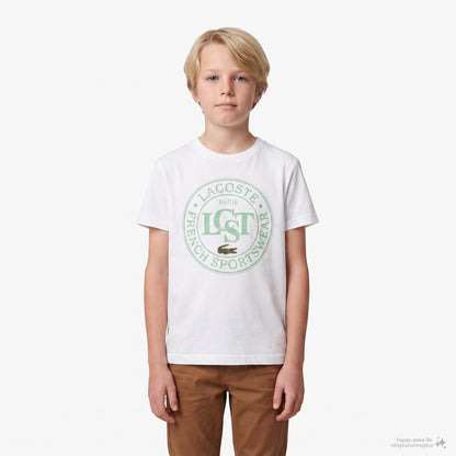 Lacoste Çocuk Bisiklet Yaka Baskılı Beyaz T-shirt