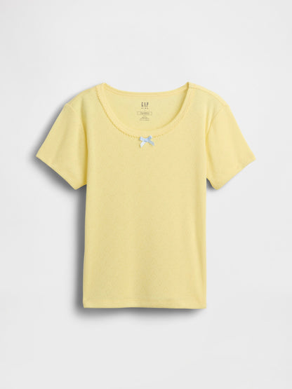 Sarı Recycled Pointelle Pijama T-shirt Üst