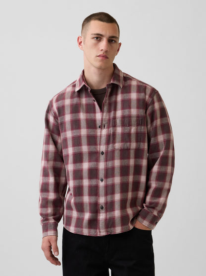 Bordo Twill Relaxed Kareli Gömlek