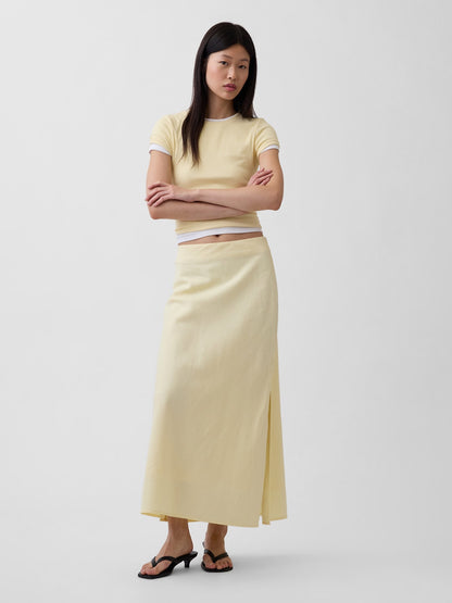 Sarı Keten Karışımı Maxi Slip Etek