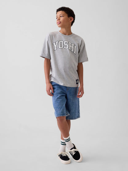 Gri Süper Mario Relaxed Grafik Baskılı T-shirt