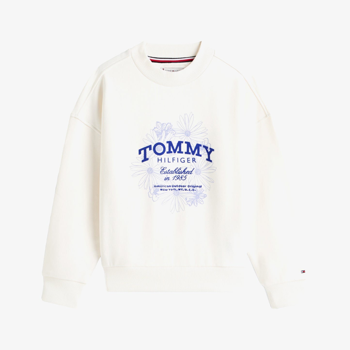 Tommy Hilfiger Flock Flower Crew Neck Çocuk Beyaz Sweatshirt