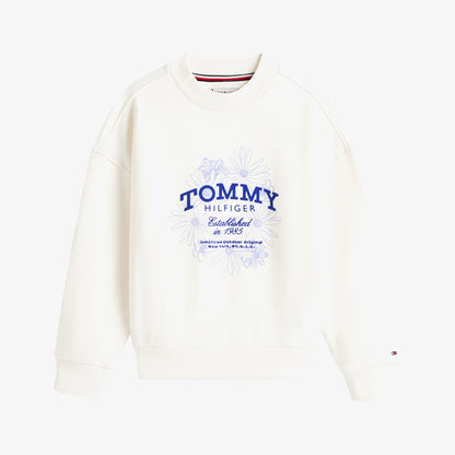 Tommy Hilfiger Flock Flower Crew Neck Çocuk Beyaz Sweatshirt