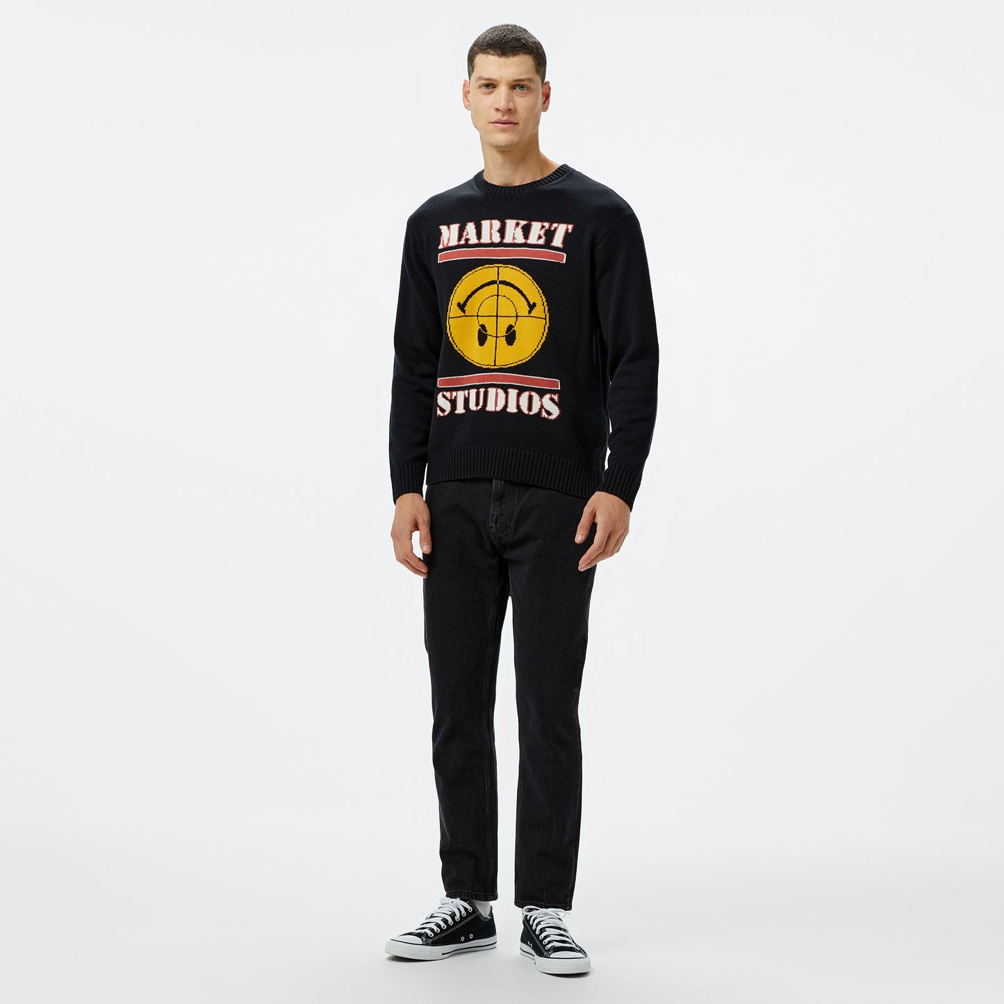 Market Smiley Focus Ter Erkek Siyah Sweatshirt