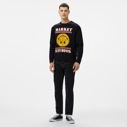 Market Smiley Focus Ter Erkek Siyah Sweatshirt
