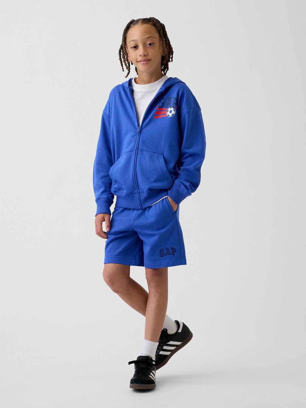 Kobalt Mavisi Relaxed Gap Grafik Fransız Havlu Kumaş Fermuarlı Sweatshirt