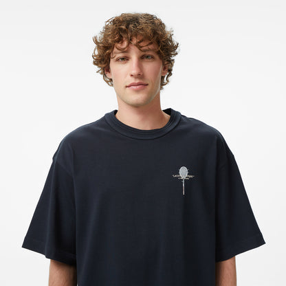 Lacoste Erkek Loose Fit Bisiklet Yaka Baskılı Koyu Gri T-shirt