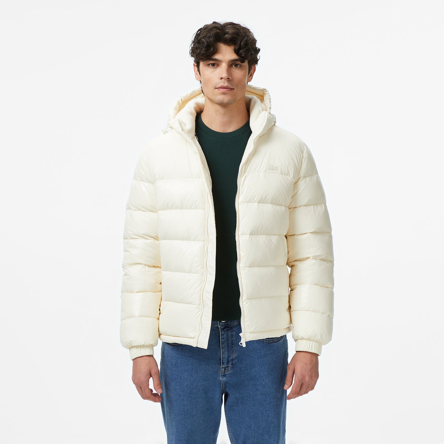 Lacoste Erkek Relaxed Fit Kapüşonlu Beyaz Mont